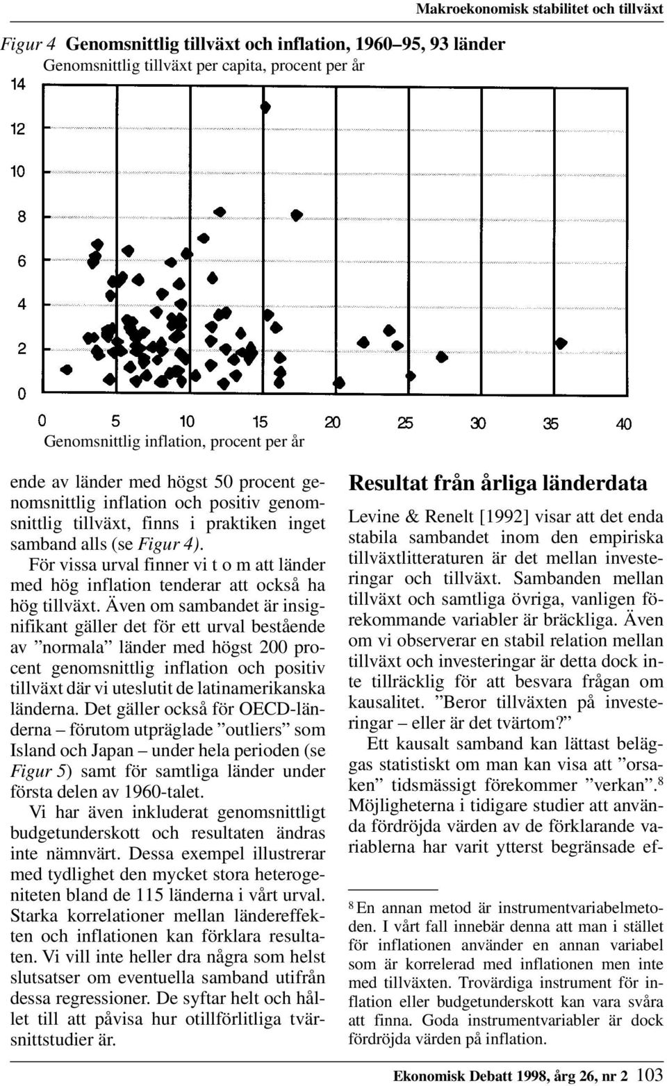 För vissa urval finner vi t o m att länder med hög inflation tenderar att också ha hög tillväxt.
