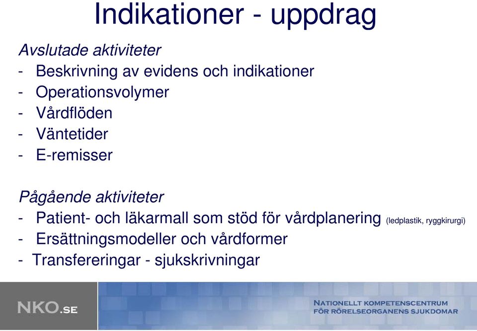 Pågående aktiviteter - Patient- och läkarmall som stöd för vårdplanering