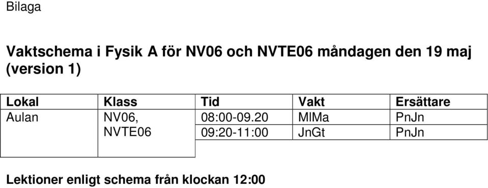 Ersättare Aulan NV06, 08:00-09.