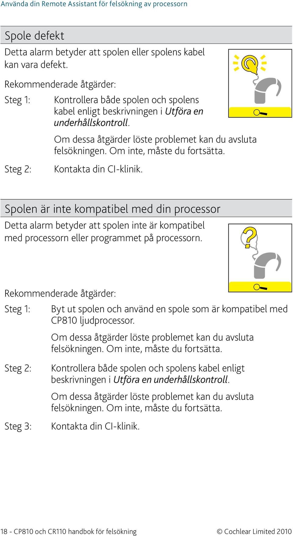 Spolen är inte kompatibel med din processor Detta alarm betyder att spolen inte är kompatibel med processorn eller programmet på processorn.