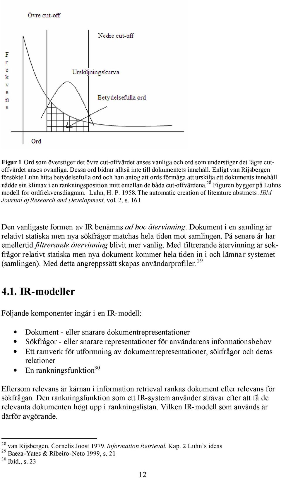cut-offvärdena. 28 Figuren bygger på Luhns modell för ordfrekvensdiagram. Luhn, H. P. 1958. The automatic creation of literature abstracts. IBM Journal of Research and Development, vol. 2, s.