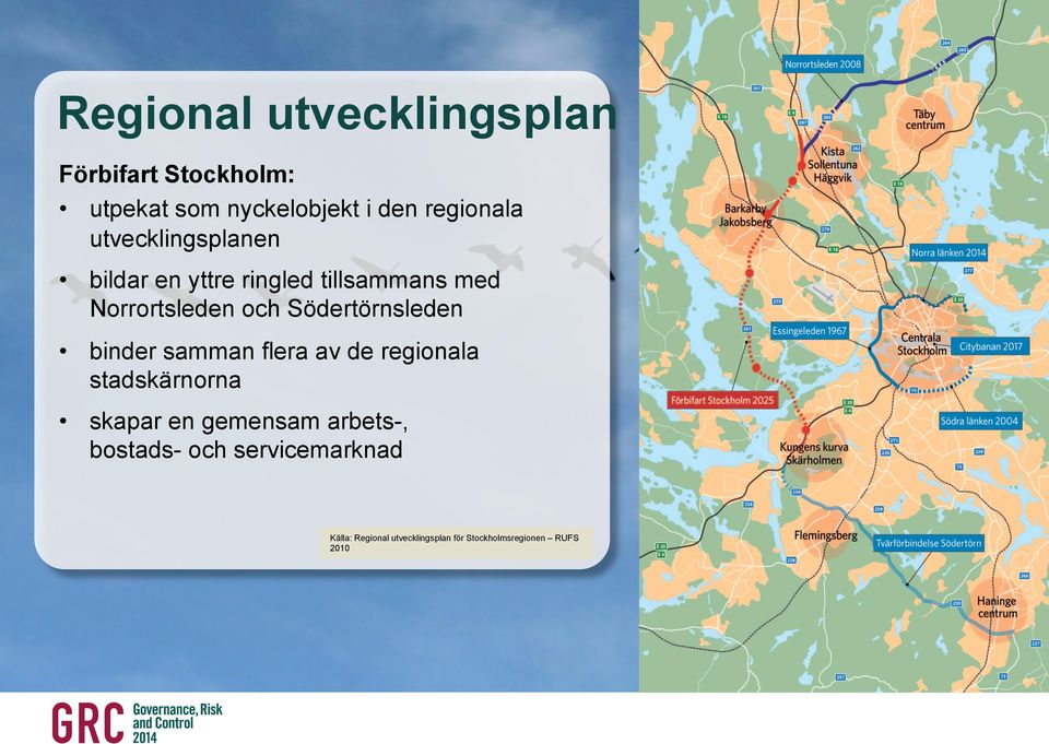 Södertörnsleden binder samman flera av de regionala stadskärnorna skapar en gemensam