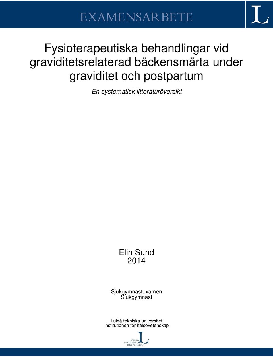 postpartum En systematisk litteraturöversikt Elin Sund 2014