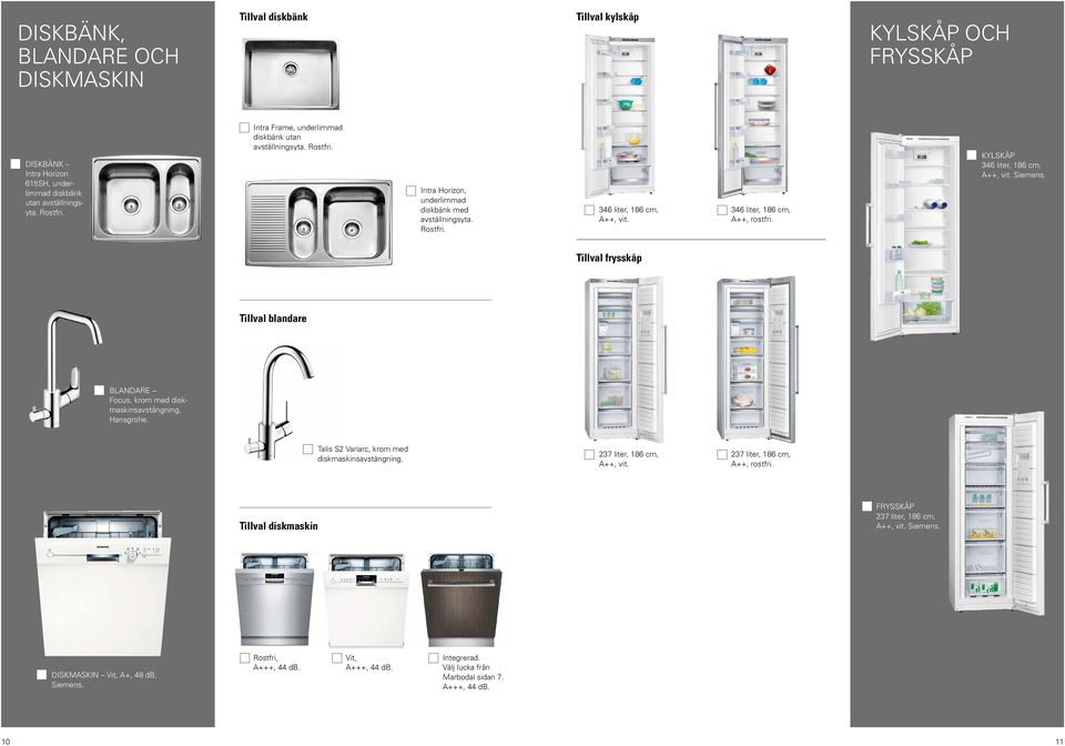 KYLSKÅP 346 liter, 186 cm, A++, vit. Siemens. Tillval frysskåp Tillval blandare BLANDARE Focus, krom med diskmaskinsavstängning, Talis S2 Variarc, krom med diskmaskinsavstängning.