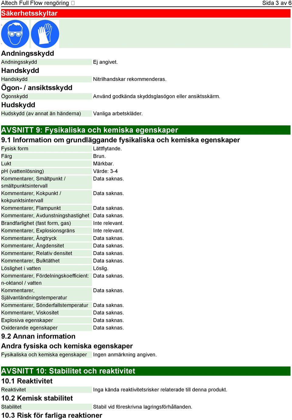 1 Information om grundläggande fysikaliska och kemiska egenskaper Fysisk form Lättflytande. Färg Brun. Lukt Märkbar.
