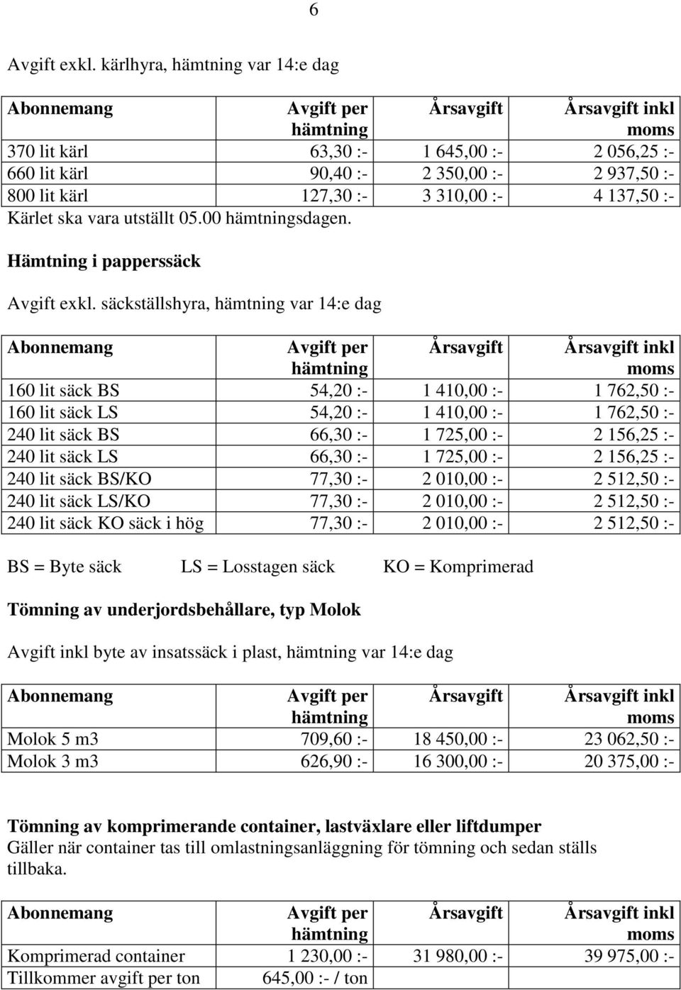 Kärlet ska vara utställt 05.00 sdagen. Hämtning i papperssäck Avgift exkl.