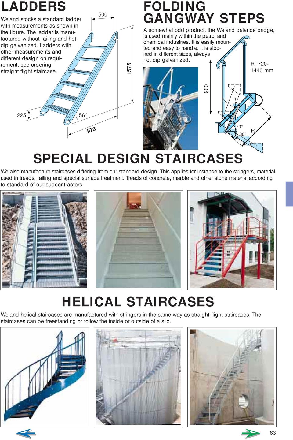500 1575 FODING GANGWAY STEPS A somewhat odd product, the Weland balance bridge, is used mainly within the petrol and chemical industries. It is easily mounted and easy to handle.