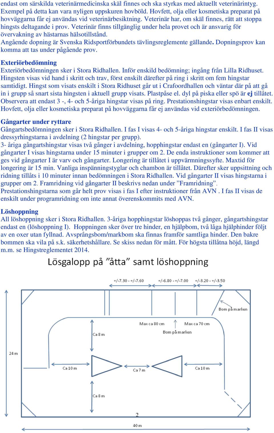 Veterinär finns tillgänglig under hela provet och är ansvarig för övervakning av hästarnas hälsotillstånd. Angående dopning är Svenska Ridsportförbundets tävlingsreglemente gällande.