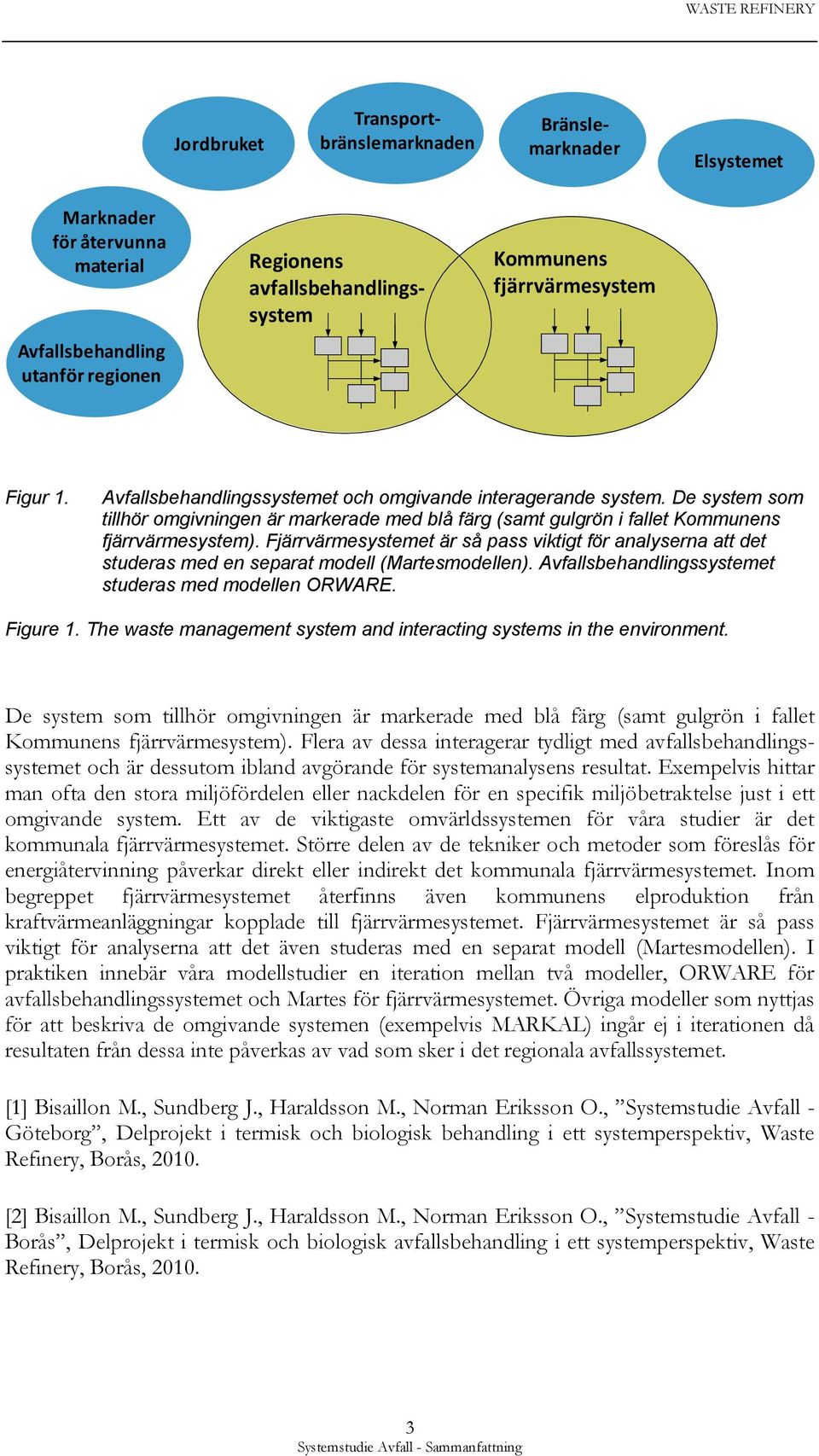 Fjärrvärmesystemet är så pass viktigt för analyserna att det studeras med en separat modell (Martesmodellen). Avfallsbehandlingssystemet studeras med modellen ORWARE. Figure 1.