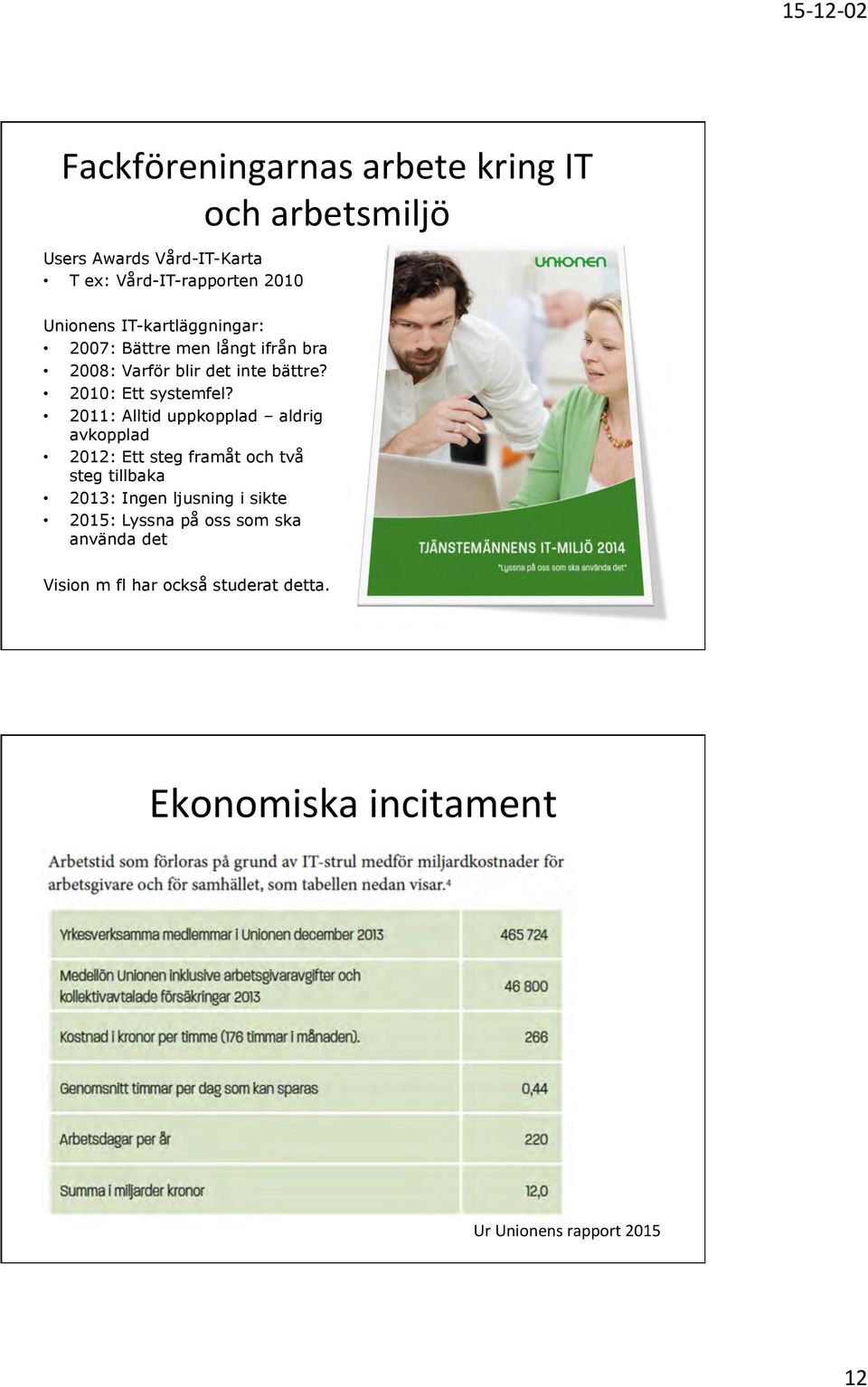 2011: Alltid uppkopplad aldrig avkopplad 2012: Ett steg framåt och två steg tillbaka 2013: Ingen ljusning i sikte