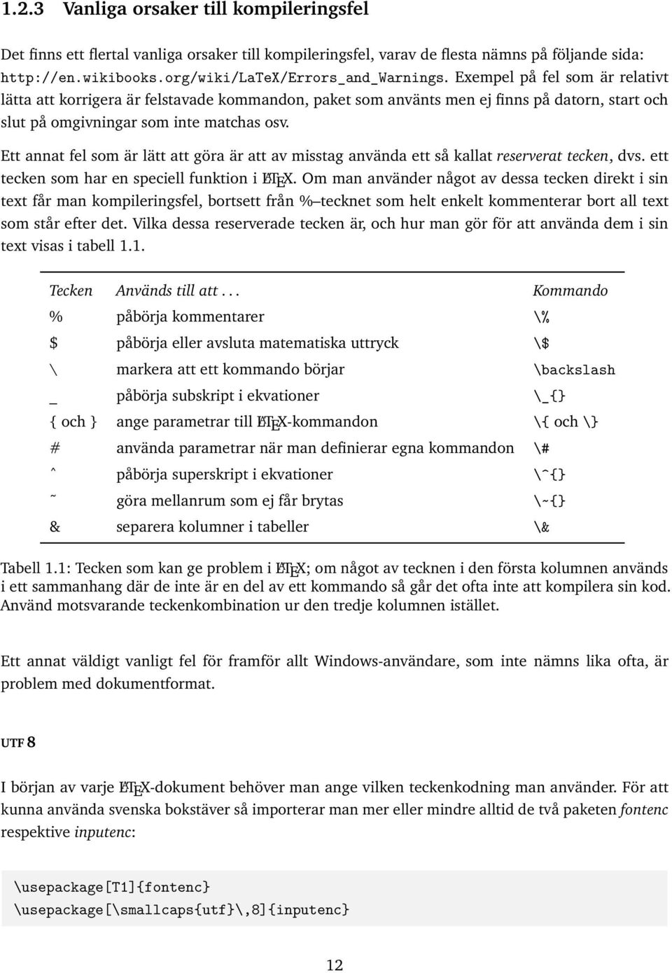 Ett annat fel som är lätt att göra är att av misstag använda ett så kallat reserverat tecken, dvs. ett tecken som har en speciell funktion i L A TEX.