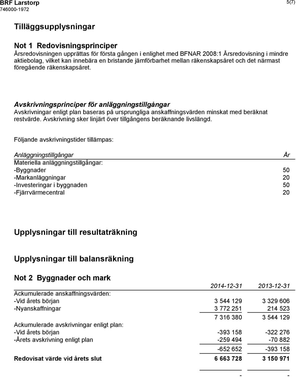 Avskrivningsprinciper för anläggningstillgångar Avskrivningar enligt plan baseras på ursprungliga anskaffningsvärden minskat med beräknat restvärde.