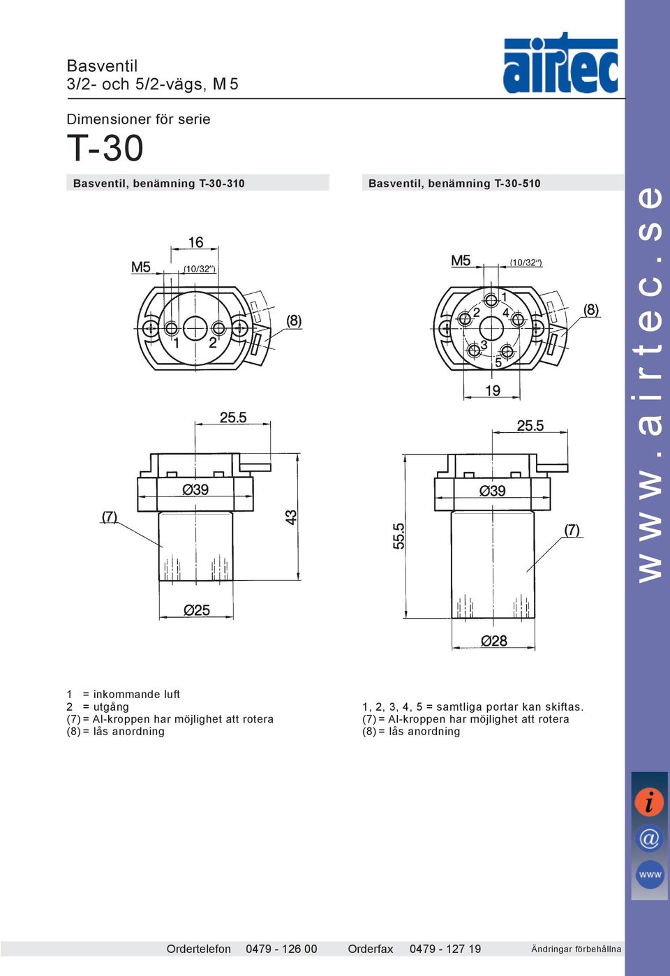 T-30-510 1 = inkommande luft 2 = utgång (8) = lås