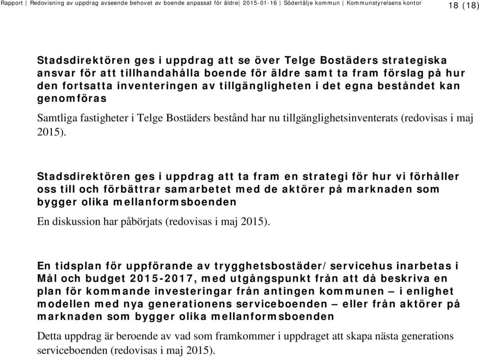 Stadsdirektören ges i uppdrag att ta fram en strategi för hur vi förhåller oss till och förbättrar samarbetet med de aktörer på marknaden som bygger olika mellanformsboenden En diskussion har