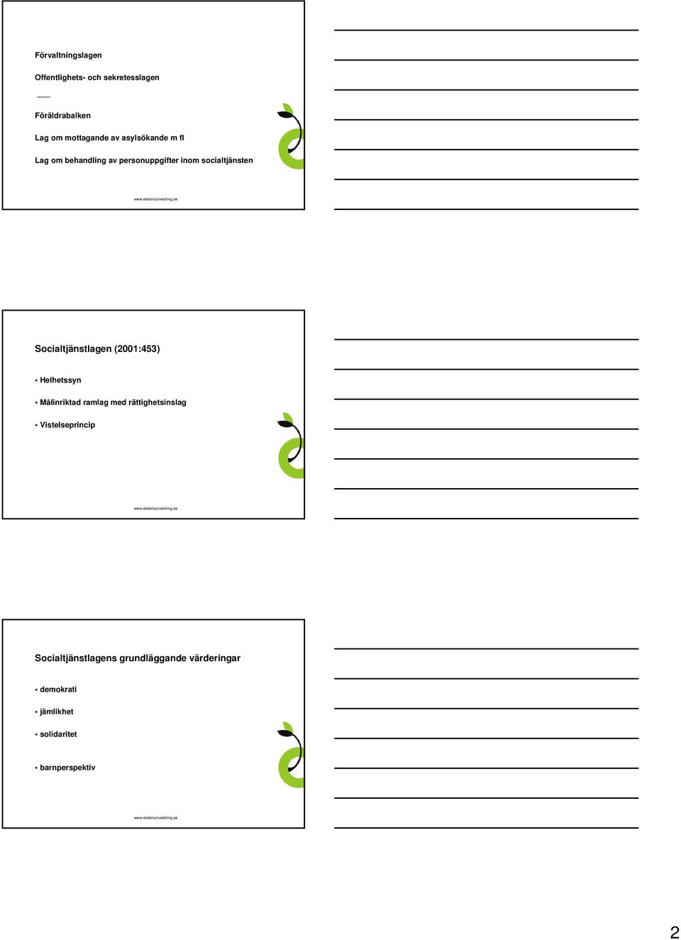 Socialtjänstlagen (2001:453) Helhetssyn Målinriktad ramlag med rättighetsinslag