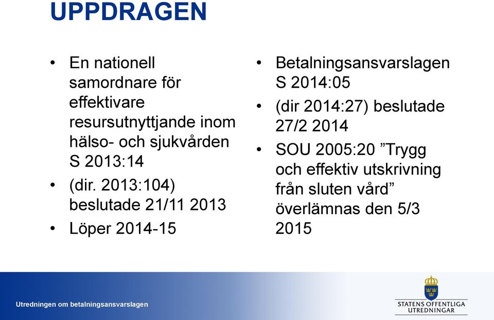 2013:104) beslutade 21/11 2013 Löper 2014-15 Betalningsansvarslagen S