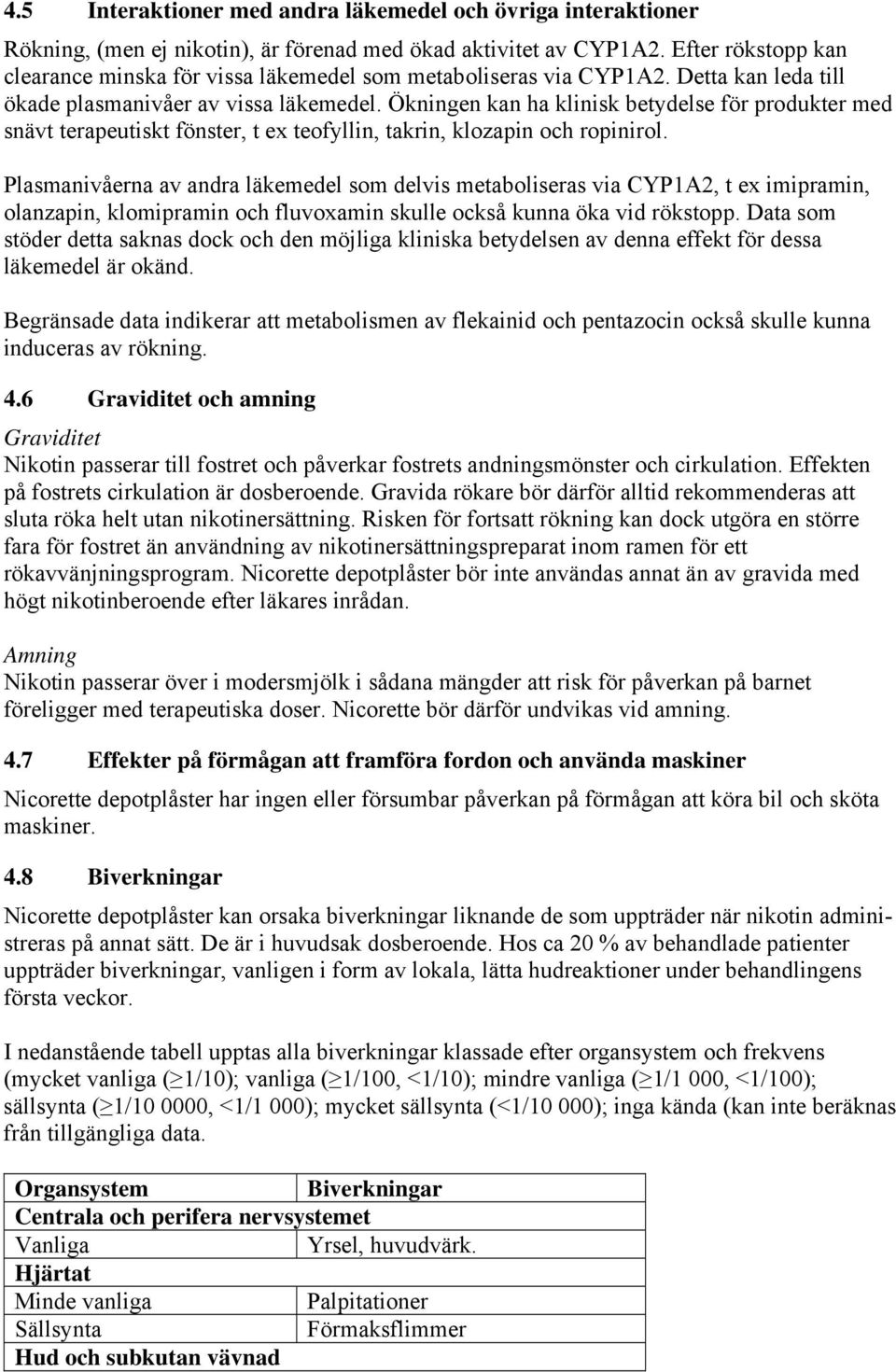 Ökningen kan ha klinisk betydelse för produkter med snävt terapeutiskt fönster, t ex teofyllin, takrin, klozapin och ropinirol.