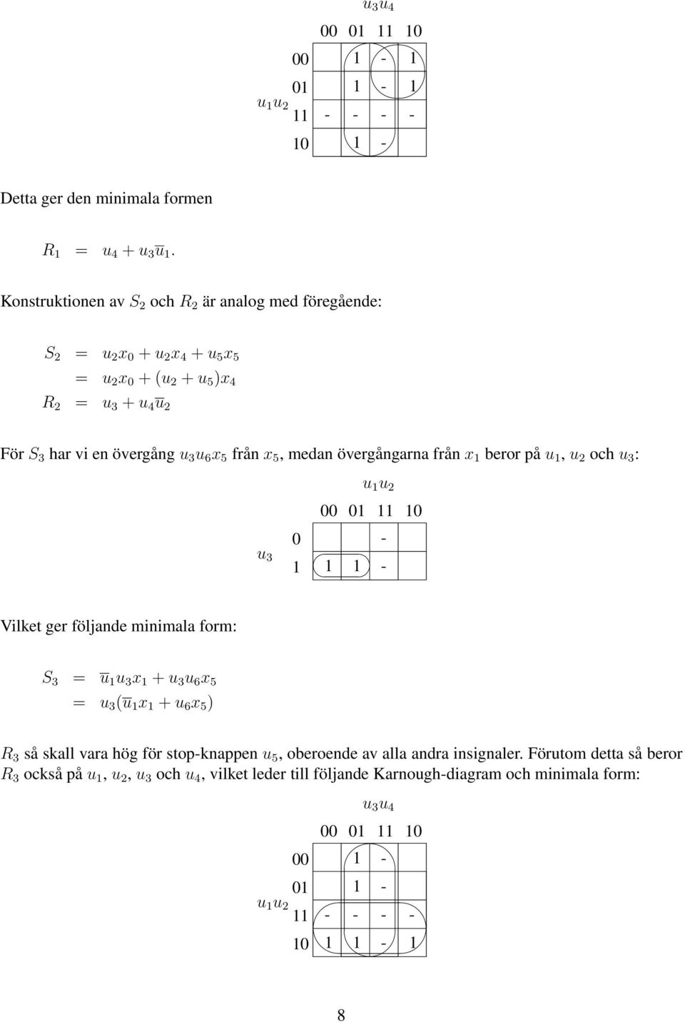 x, medan övergångarna från x beror på u, u och u 3 : u 3 u u - - Vilket ger följande minimala form: S 3 = u u 3 x + u 3 u 6 x = u 3 (u x + u 6 x