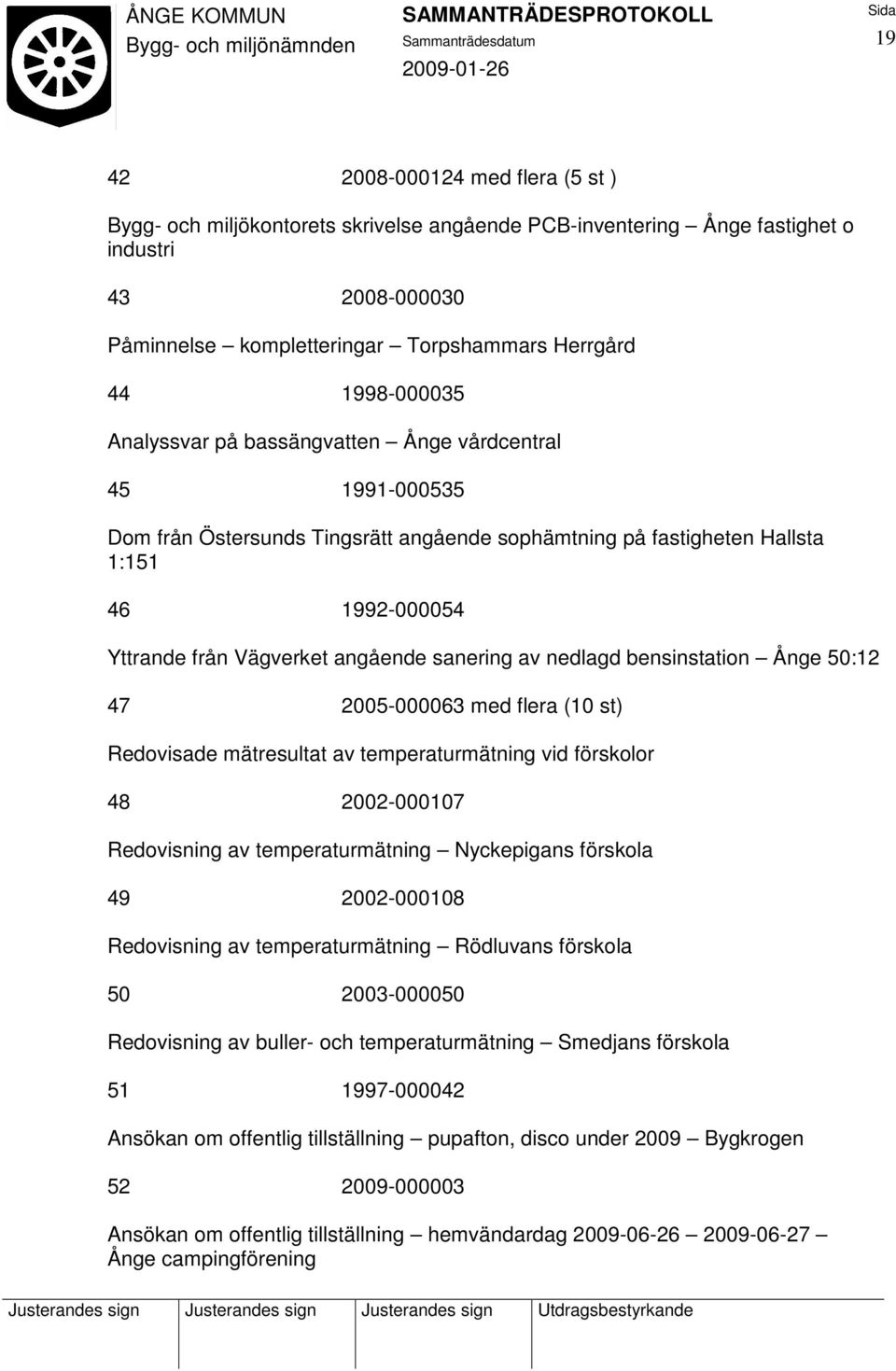 sanering av nedlagd bensinstation Ånge 50:12 47 2005-000063 med flera (10 st) Redovisade mätresultat av temperaturmätning vid förskolor 48 2002-000107 Redovisning av temperaturmätning Nyckepigans