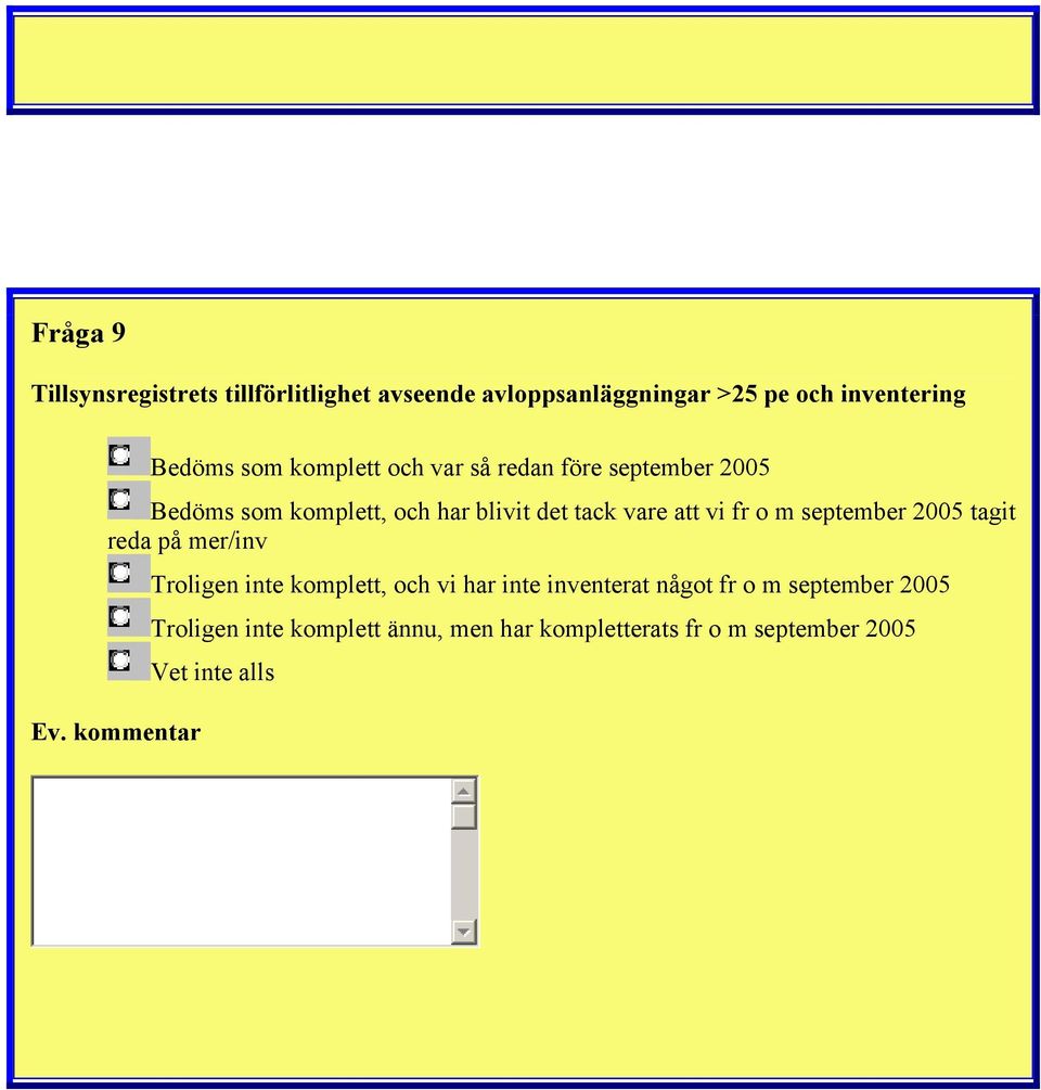 vi fr o m september 2005 tagit reda på mer/inv Troligen inte komplett, och vi har inte inventerat något
