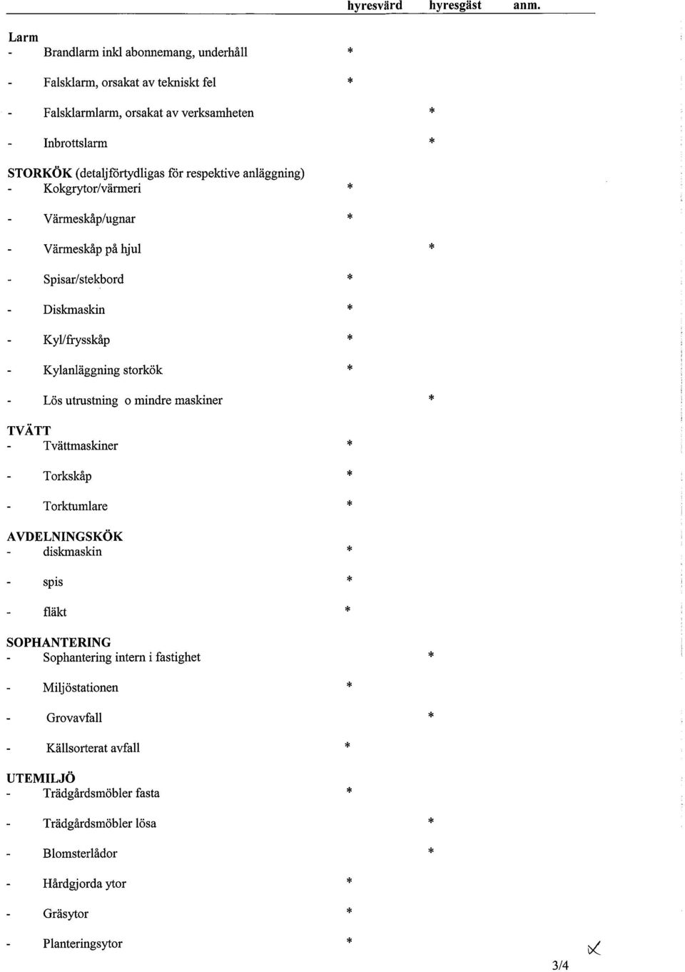 respektive anläggning) - Kokgrytor/värmeri Värmeskåp/ugnar Värmeskåp på hjul Spisar/stekbord Diskmaskin Kyl/frysskåp Kylanläggning storkök Lös utrustning o