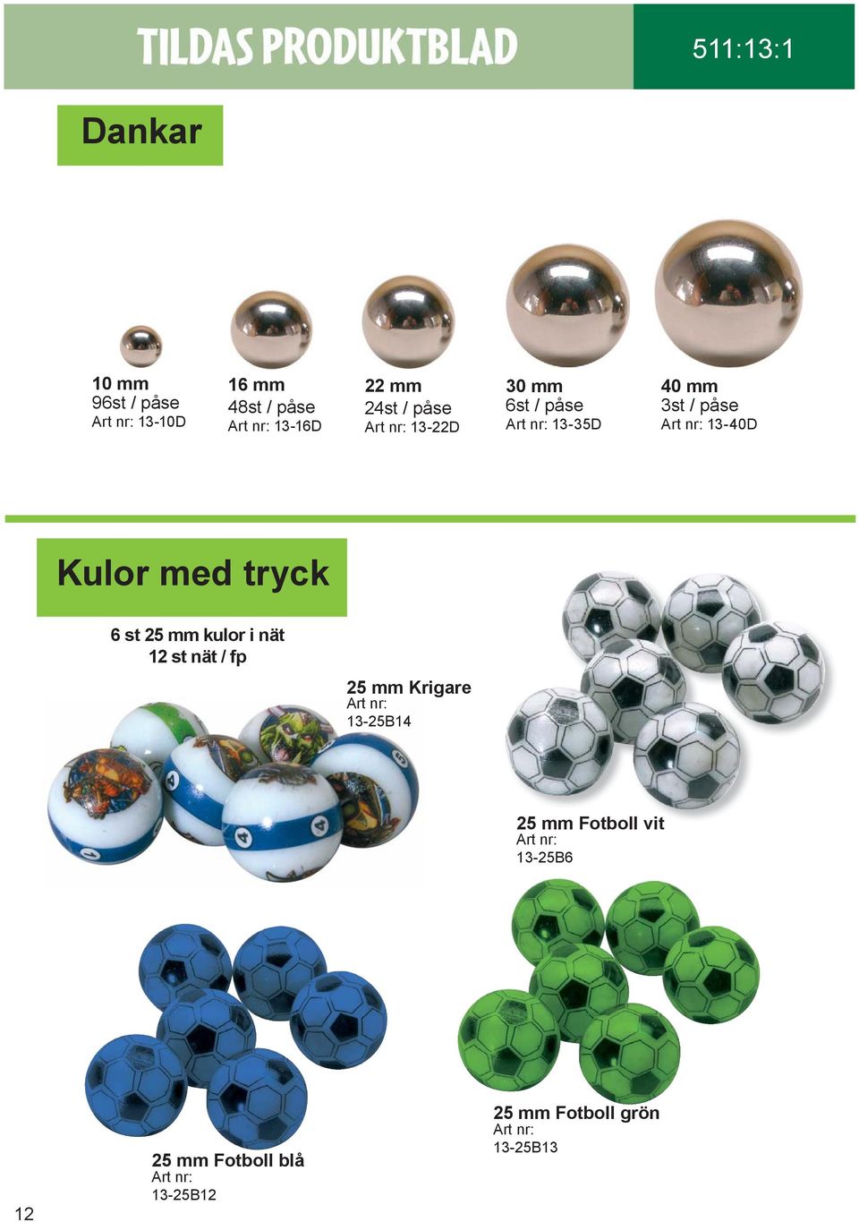tryck 6 st 25 mm i nät 12 st nät / fp 25 mm Krigare 13-25B14 25 mm
