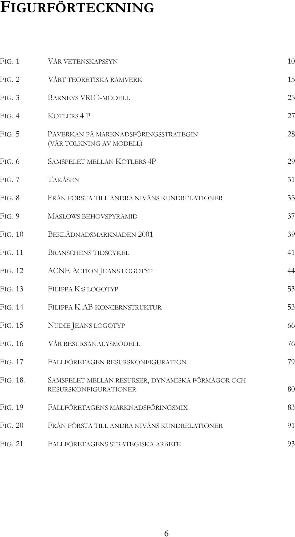 9 MASLOWS BEHOVSPYRAMID 37 FIG. 10 BEKLÄDNADSMARKNADEN 2001 39 FIG. 11 BRANSCHENS TIDSCYKEL 41 FIG. 12 ACNE ACTION JEANS LOGOTYP 44 FIG. 13 FILIPPA K:S LOGOTYP 53 FIG.