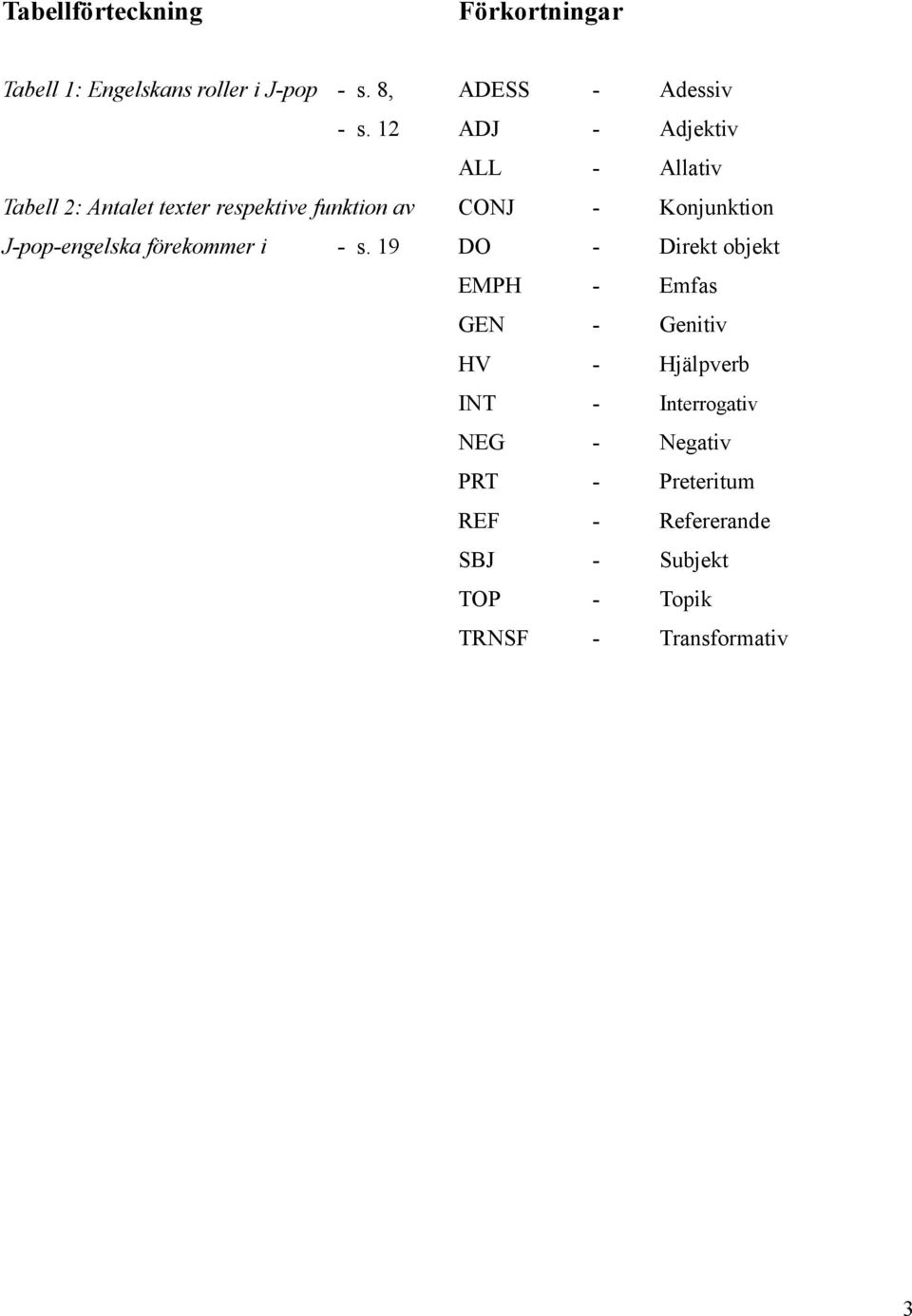 19 ADESS - Adessiv ADJ - Adjektiv ALL - Allativ CONJ - Konjunktion DO - Direkt objekt EMPH - Emfas GEN