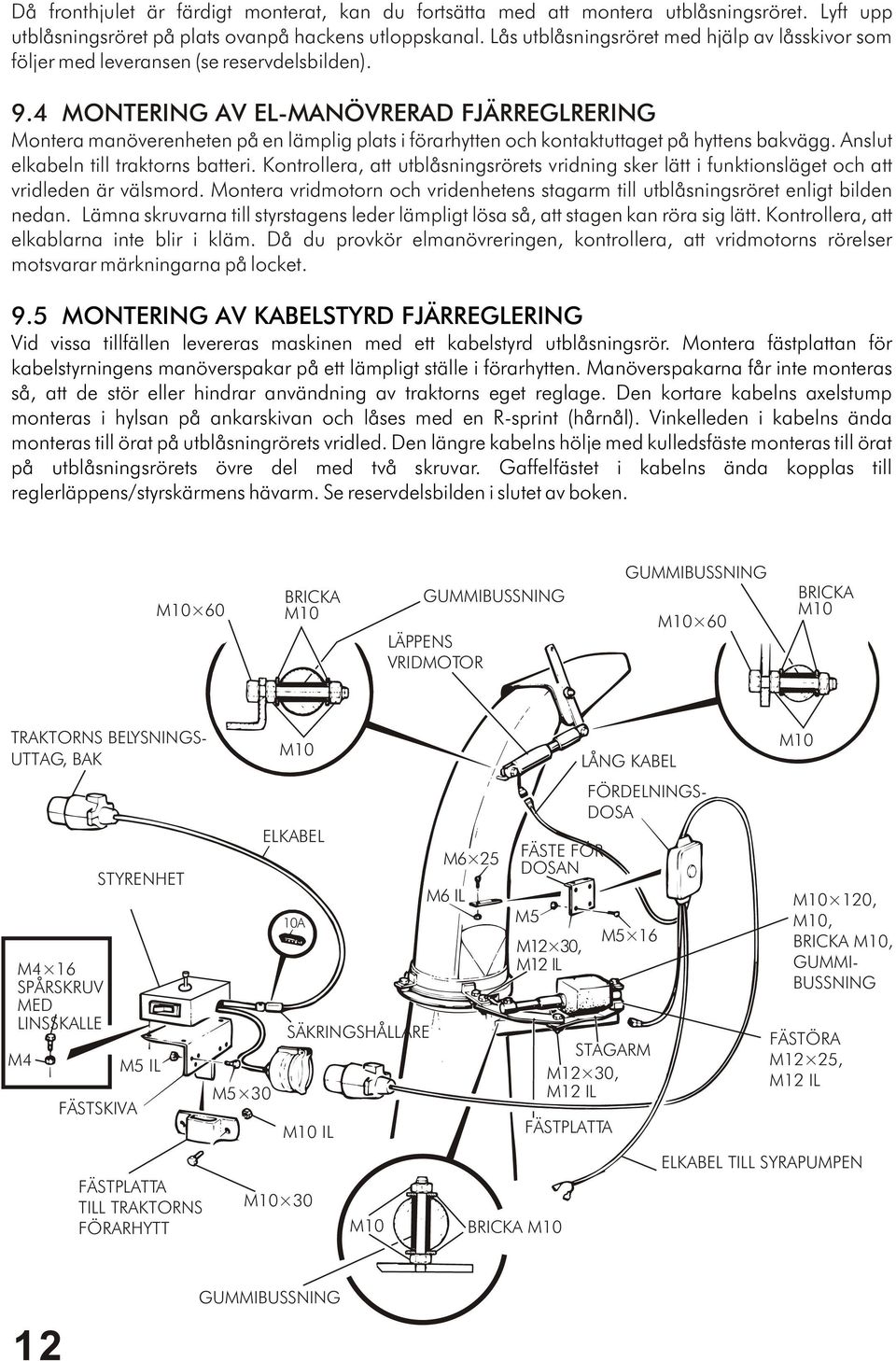 4 MONTERING AV EL-MANÖVRERAD FJÄRREGLRERING Montera manöverenheten på en lämplig plats i förarhytten och kontaktuttaget på hyttens bakvägg. Anslut elkabeln till traktorns batteri.