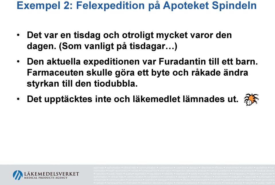 (Som vanligt på tisdagar ) Den aktuella expeditionen var Furadantin till ett