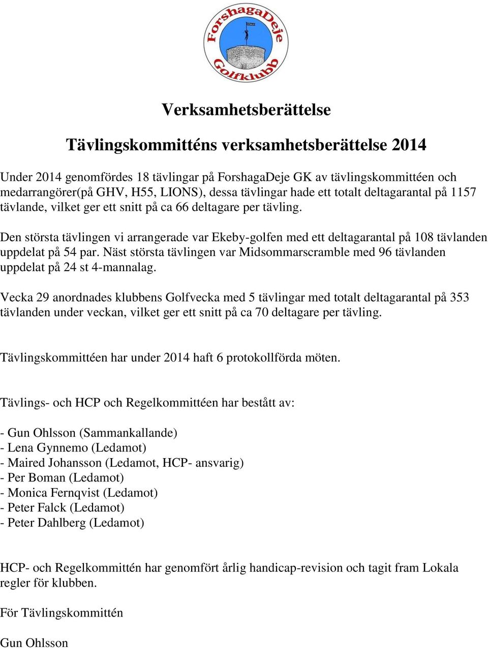 Den största tävlingen vi arrangerade var Ekeby-golfen med ett deltagarantal på 108 tävlanden uppdelat på 54 par.