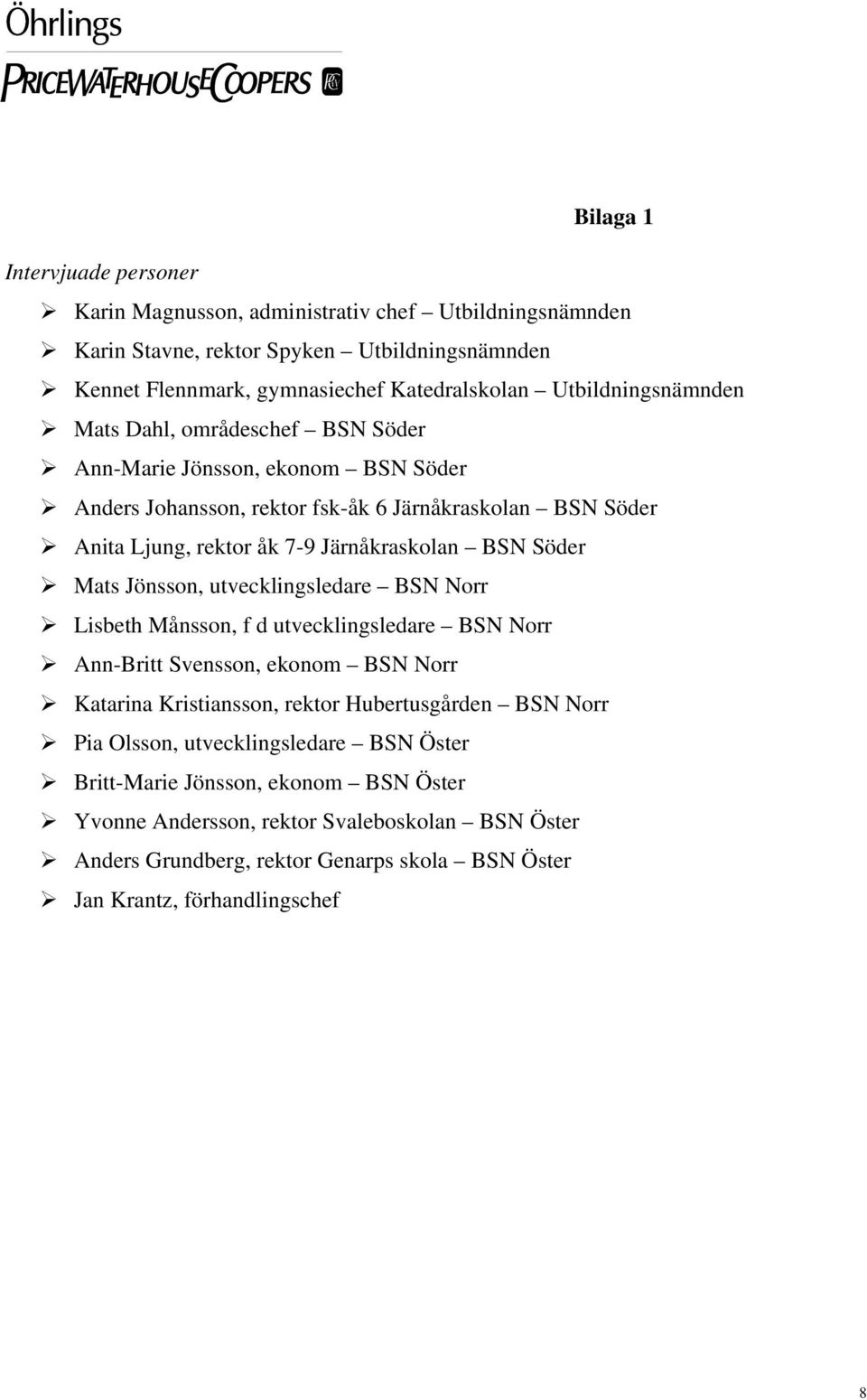 BSN Söder Mats Jönsson, utvecklingsledare BSN Norr Lisbeth Månsson, f d utvecklingsledare BSN Norr Ann-Britt Svensson, ekonom BSN Norr Katarina Kristiansson, rektor Hubertusgården BSN Norr