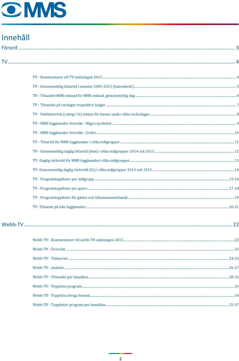 .. 9 TV - MMS loggkanaler översikt - Grafer... 1 TV - Tittartid för MMS loggkanaler i olika målgrupper... 11 TV - Genomsnittlig daglig tittartid (min) i olika målgrupper 214 och 215.