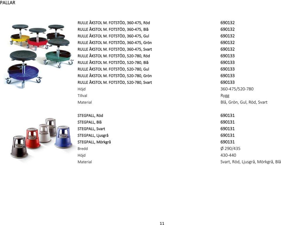 FOTSTÖD, 360-475, Svart RULLE ÅKSTOL M. FOTSTÖD, 520-780, Röd RULLE ÅKSTOL M. FOTSTÖD, 520-780, Blå RULLE ÅKSTOL M. FOTSTÖD, 520-780, Gul RULLE ÅKSTOL M.