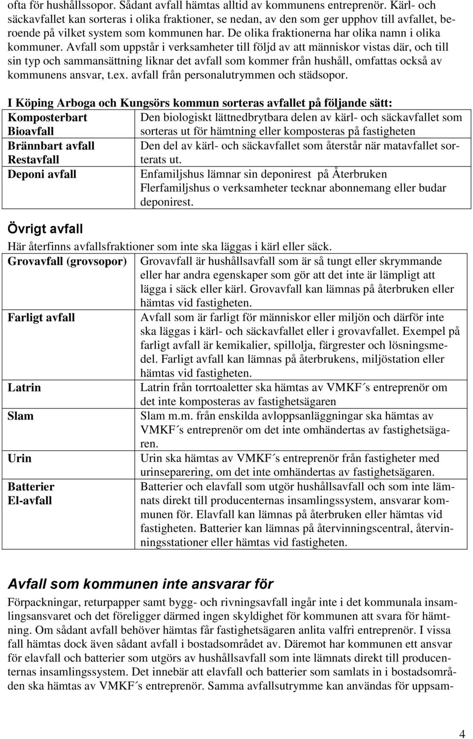 De olika fraktionerna har olika namn i olika kommuner.