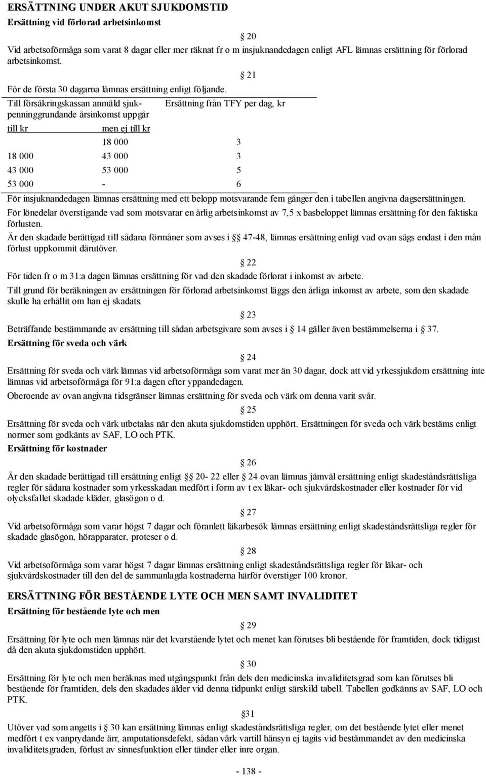 Till försäkringskassan anmäld sjukpenninggrundande årsinkomst Ersättning från TFY per dag, kr uppgår till kr men ej till kr 18 000 3 18 000 43 000 3 43 000 53 000 5 53 000-6 För insjuknandedagen