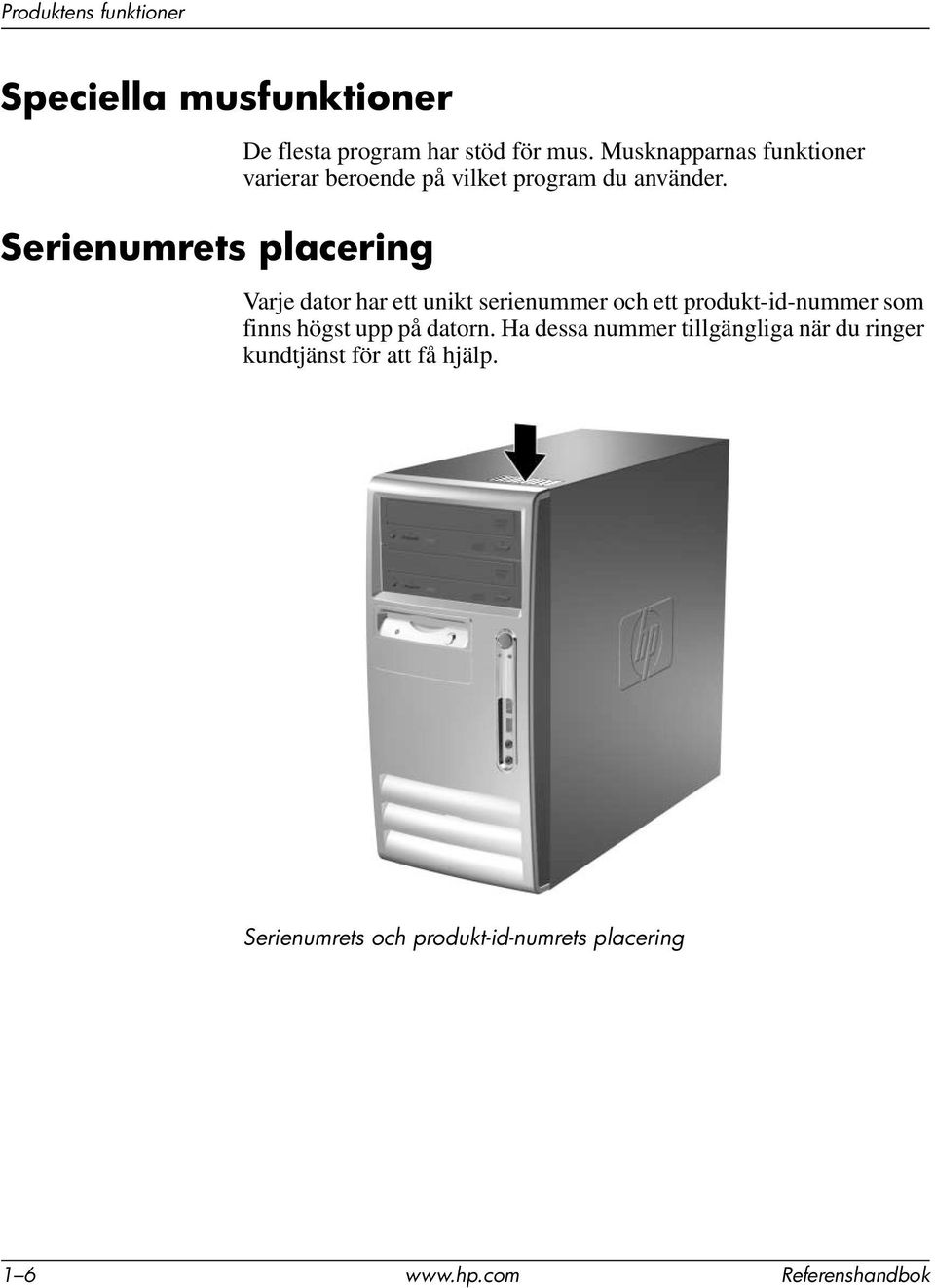 Varje dator har ett unikt serienummer och ett produkt-id-nummer som finns högst upp på datorn.