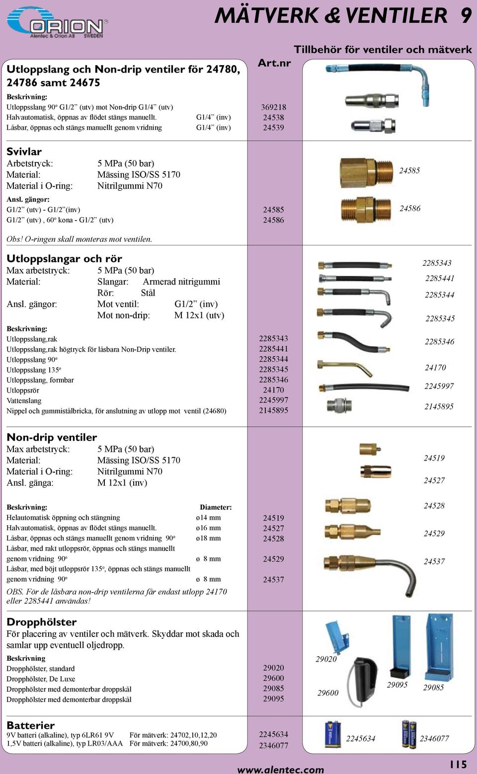 Material i O-ring: Nitrilgummi N70 Ansl. gängor: G1/2 (utv) - G1/2 (inv) G1/2 (utv), 60 o kona - G1/2 (utv) 24585 24586 24585 24586 Obs! O-ringen skall monteras mot ventilen.