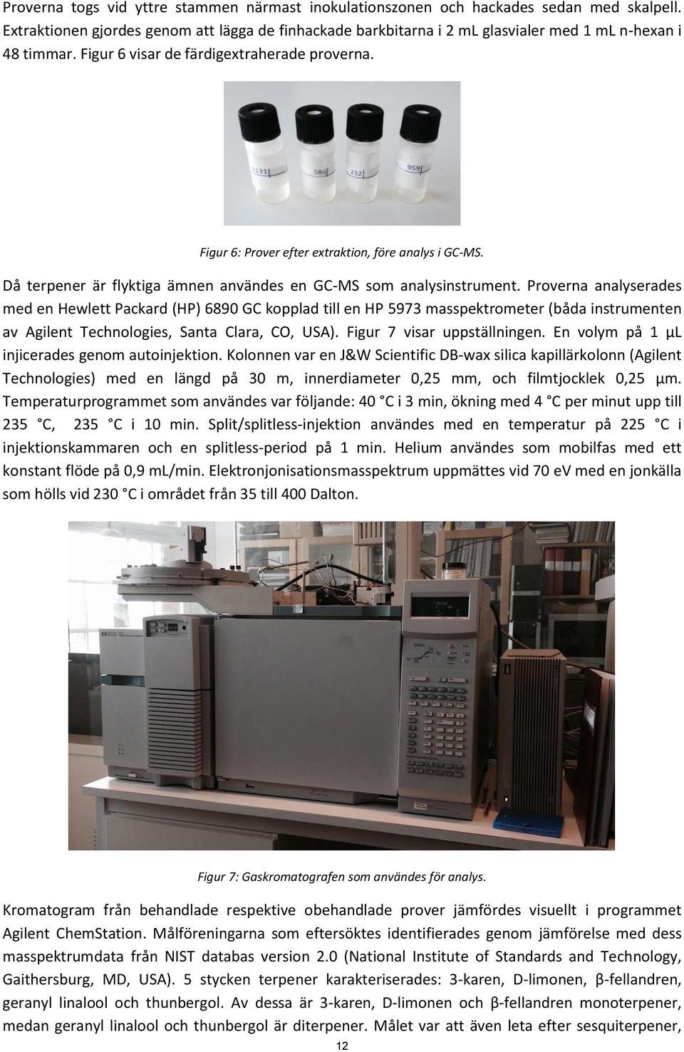 Figur 6: Prover efter extraktion, före analys i GC-MS. Då terpener är flyktiga ämnen användes en GC-MS som analysinstrument.