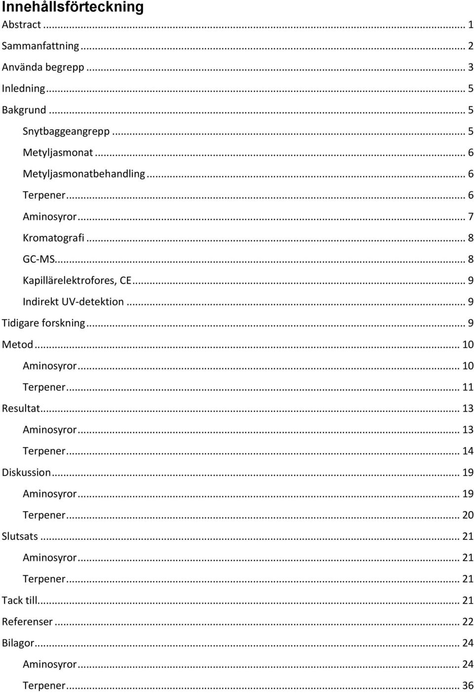 .. 9 Tidigare forskning... 9 Metod... 10 Aminosyror... 10 Terpener... 11 Resultat... 13 Aminosyror... 13 Terpener... 14 Diskussion.