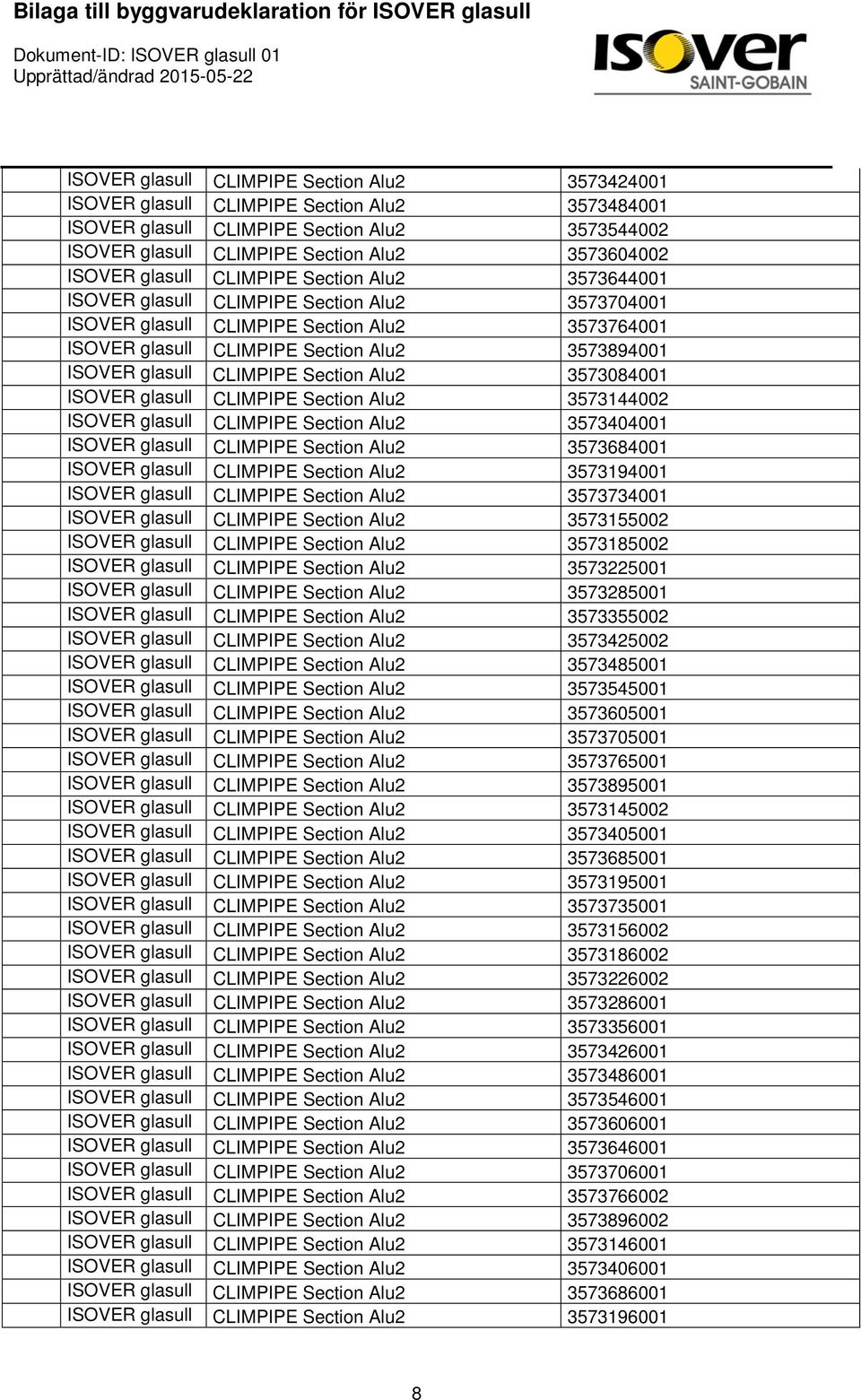 CLIMPIPE Section Alu2 3573084001 ISOVER glasull CLIMPIPE Section Alu2 3573144002 ISOVER glasull CLIMPIPE Section Alu2 3573404001 ISOVER glasull CLIMPIPE Section Alu2 3573684001 ISOVER glasull