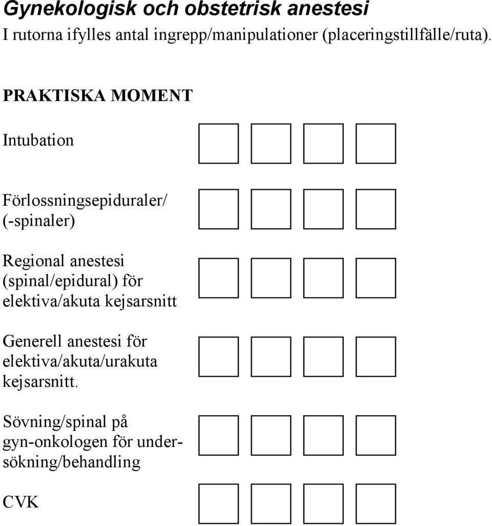 PRAKTISKA MOMENT Intubation Förlossningsepiduraler/ (-spinaler) Regional anestesi