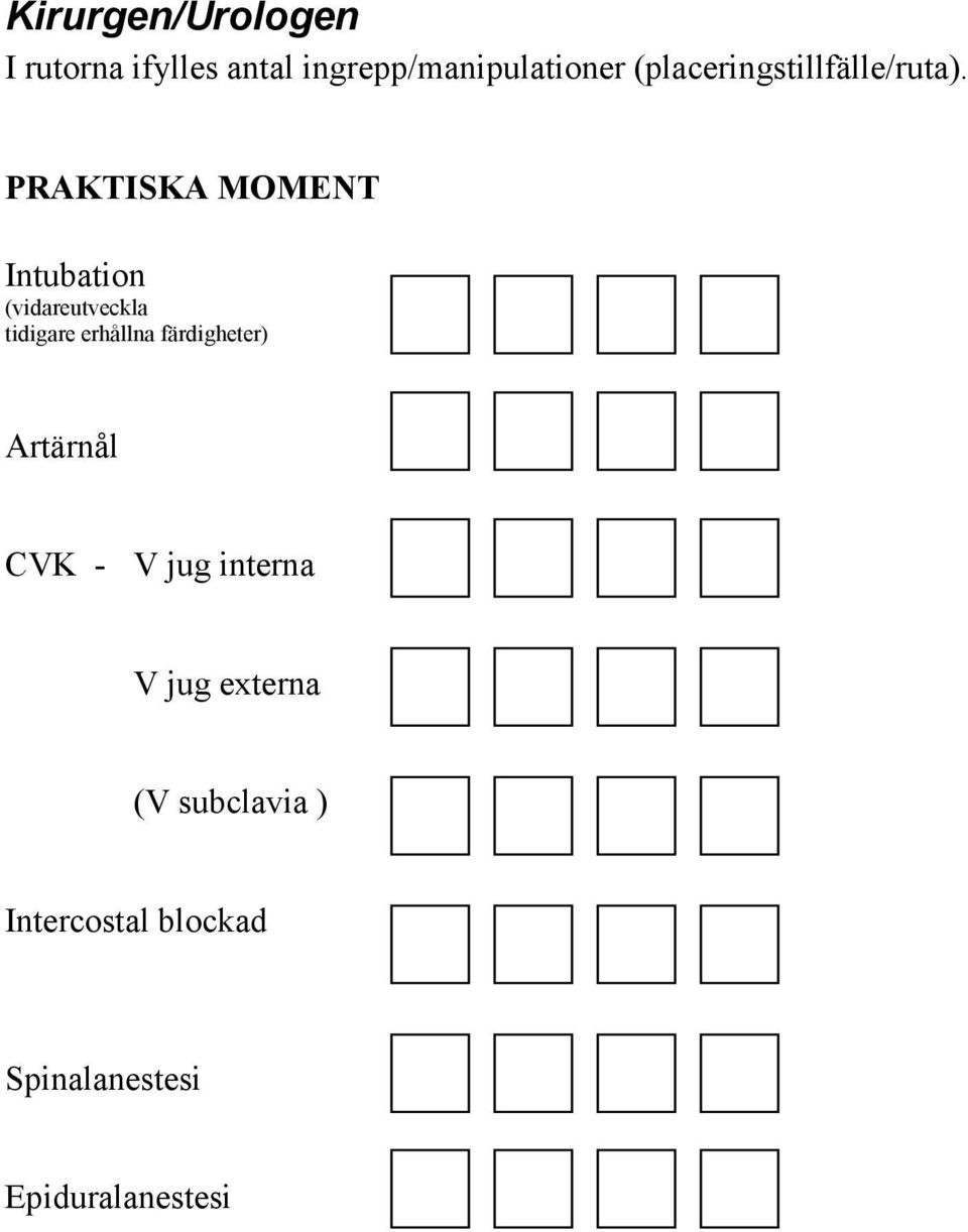 PRAKTISKA MOMENT Intubation (vidareutveckla tidigare erhållna