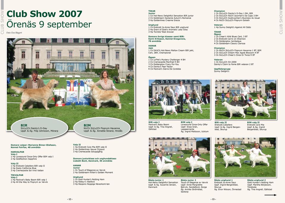 Hot-News Mallow Cream BIR jakt, Cert, 2BH, Championat Öppen 1 Ck Le Pet s Mystery Challenger 4 BH 2 Ck Cremecastle Manfred R BH 3 Ck Goldenglow Crazy For-You 4 Ck Dainty s Fear Factor R Ck Festival s
