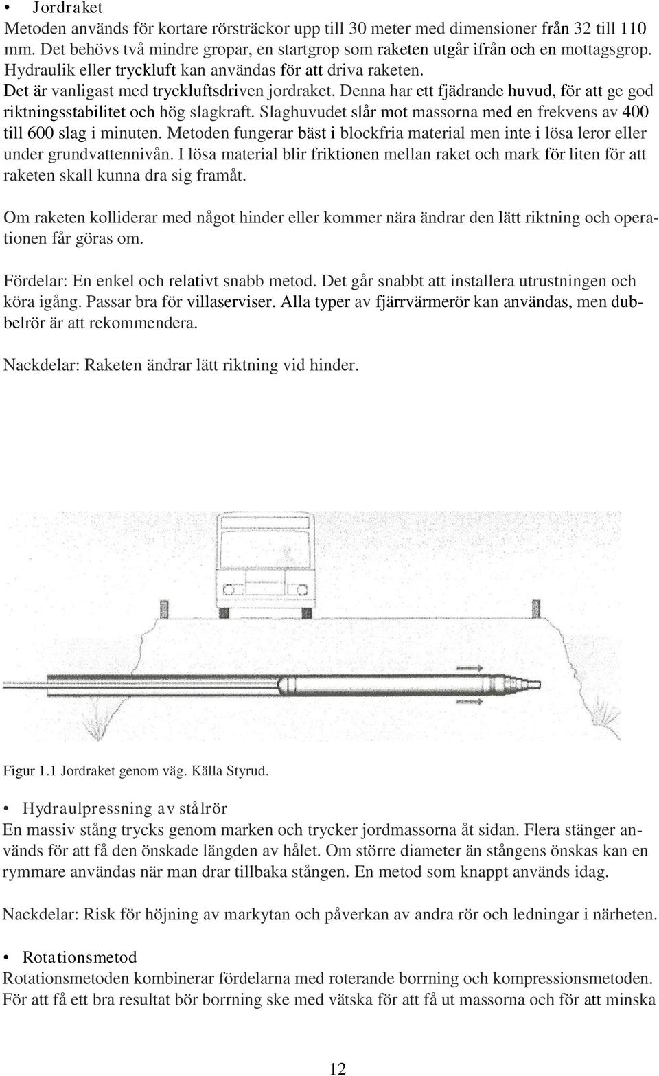 Slaghuvudet slår mot massorna med en frekvens av 400 till 600 slag i minuten. Metoden fungerar bäst i blockfria material men inte i lösa leror eller under grundvattennivån.
