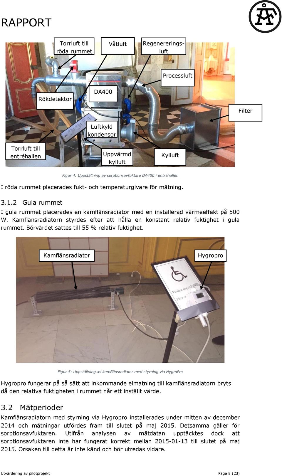 2 Gula rummet I gula rummet placerades en kamflänsradiator med en installerad värmeeffekt på 500 W. Kamflänsradiatorn styrdes efter att hålla en konstant relativ fuktighet i gula rummet.