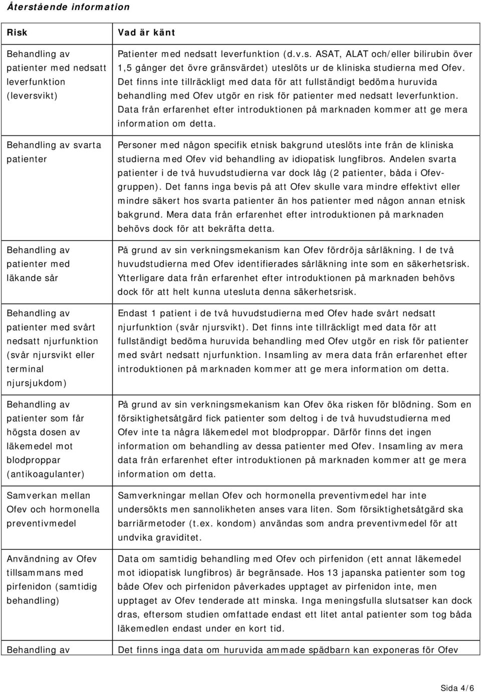 (d.v.s. ASAT, ALAT och/eller bilirubin över 1,5 gånger det övre gränsvärdet) uteslöts ur de kliniska studierna med Ofev.