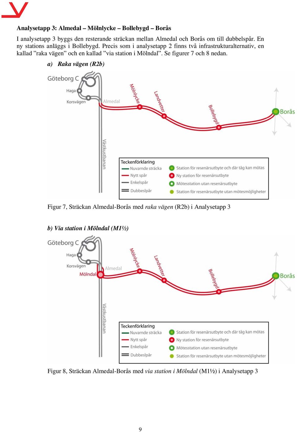 Precis som i analysetapp 2 finns två infrastrukturalternativ, en kallad raka vägen och en kallad via station i Mölndal.
