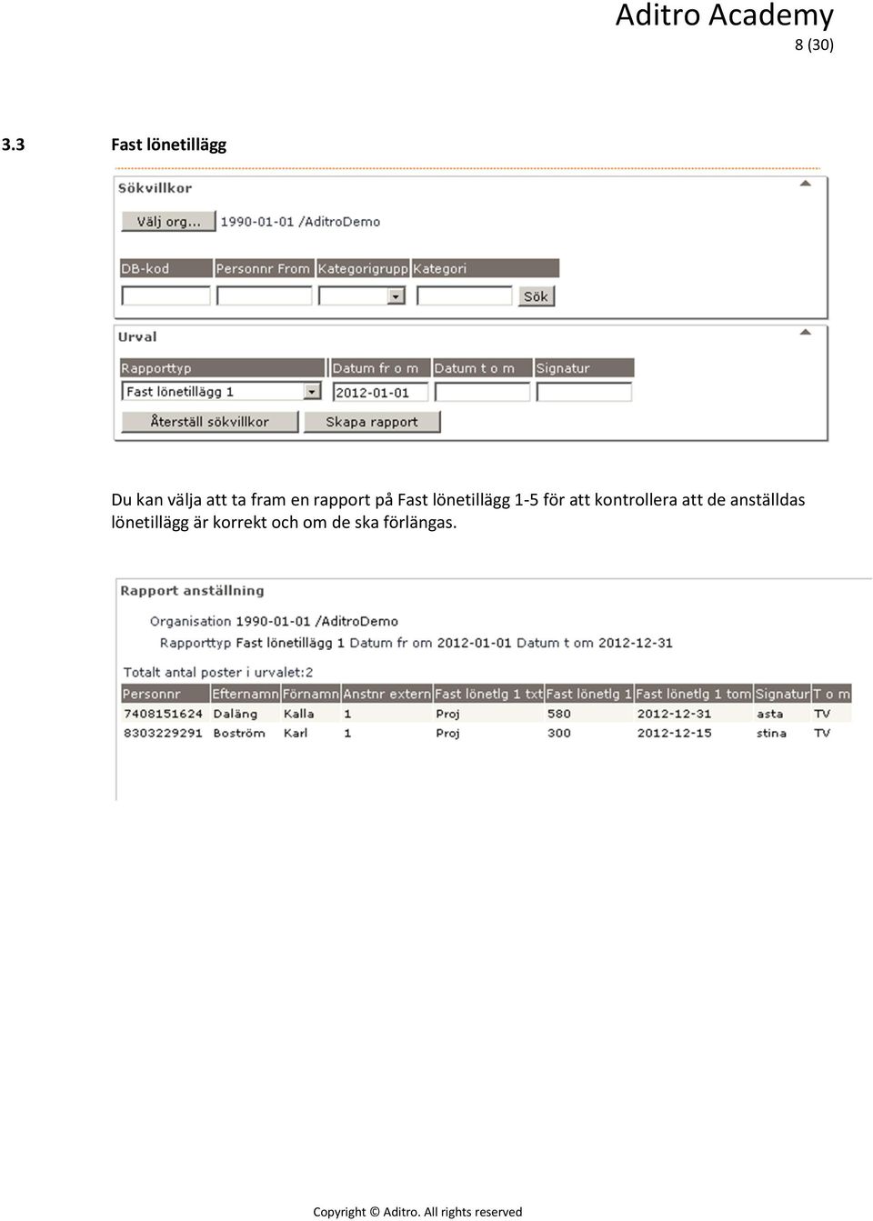 en rapport på Fast lönetillägg 1-5 för att