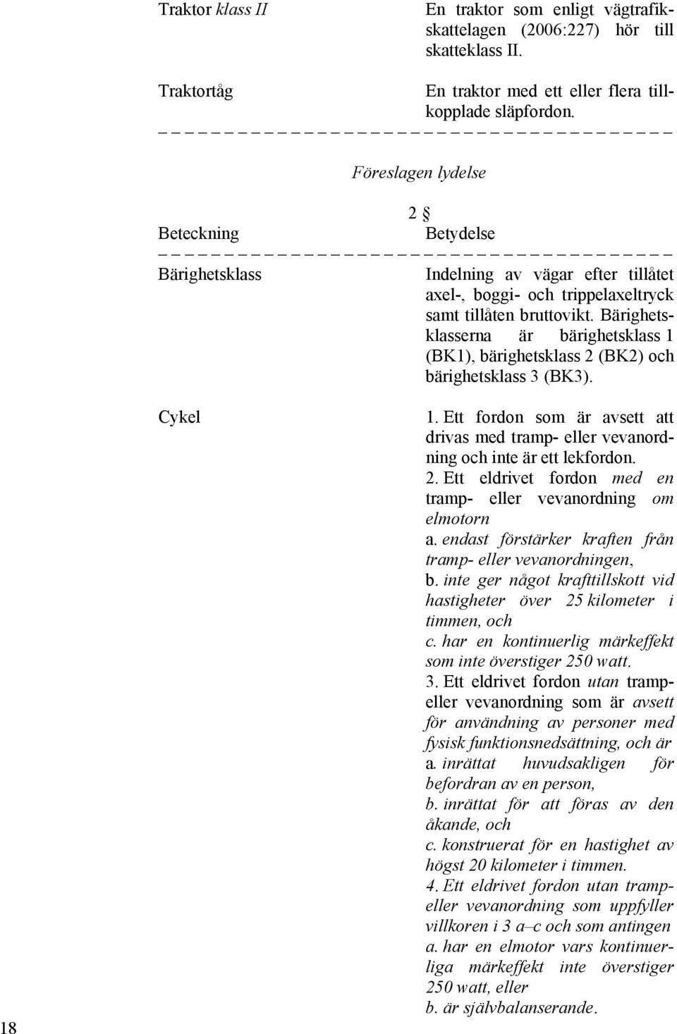 Bärighetsklasserna är bärighetsklass 1 (BK1), bärighetsklass 2 (BK2) och bärighetsklass 3 (BK3). 18 Cykel 1.